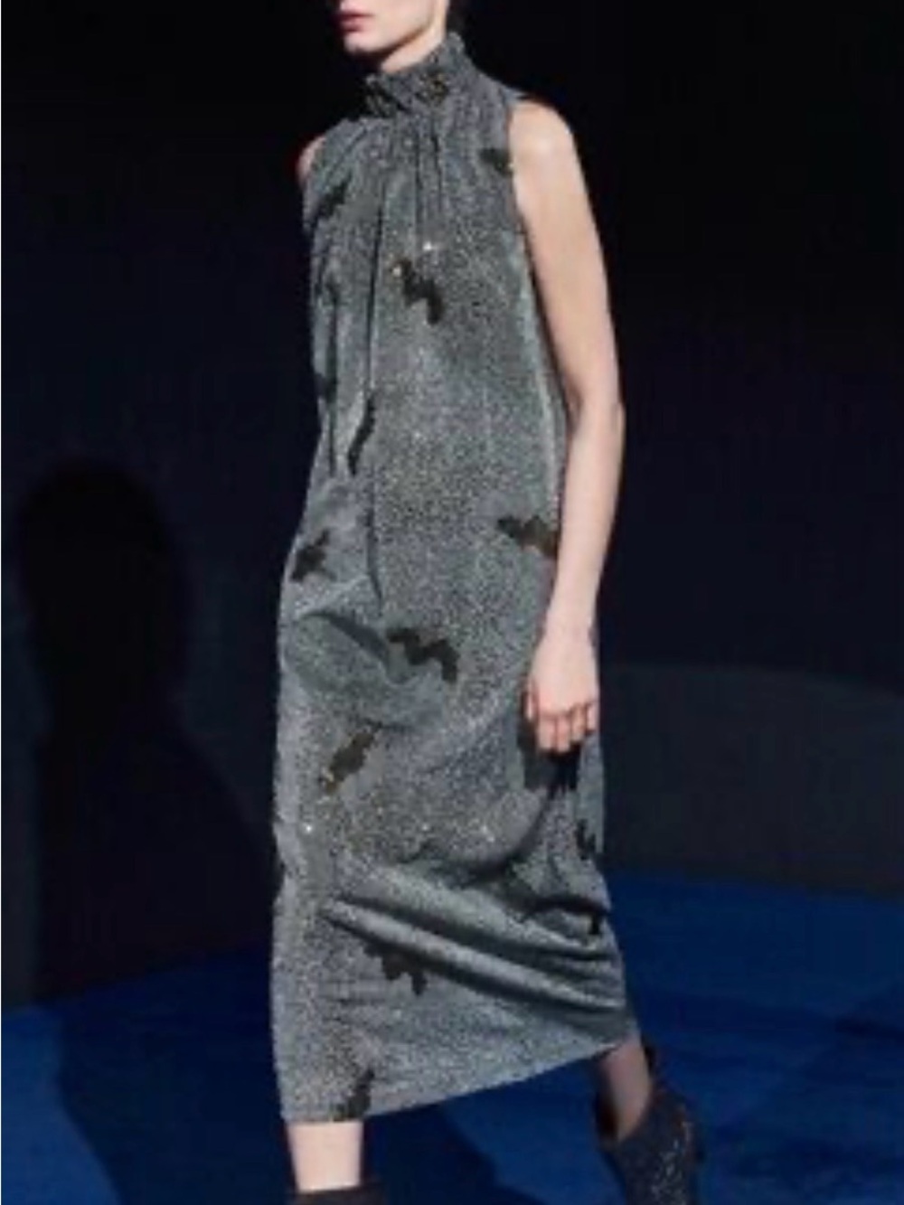 Zara Black Speckled Sleeveless Midi Dress